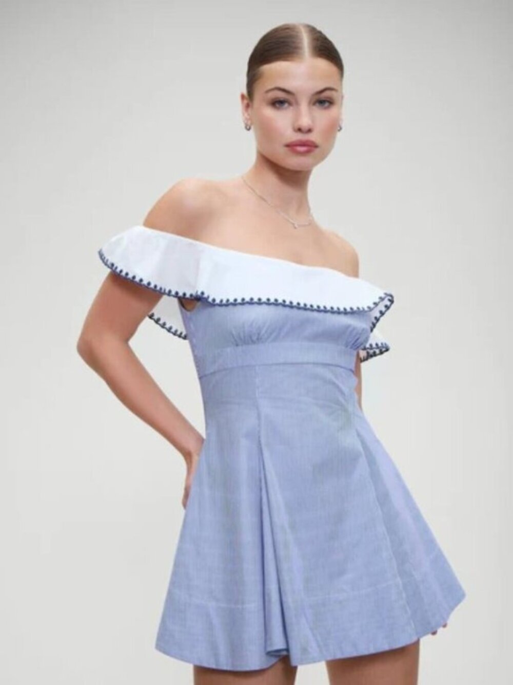 Frankie's Bikinis Lilah Striped Mini Dress Off The Shoulder Fit Flare